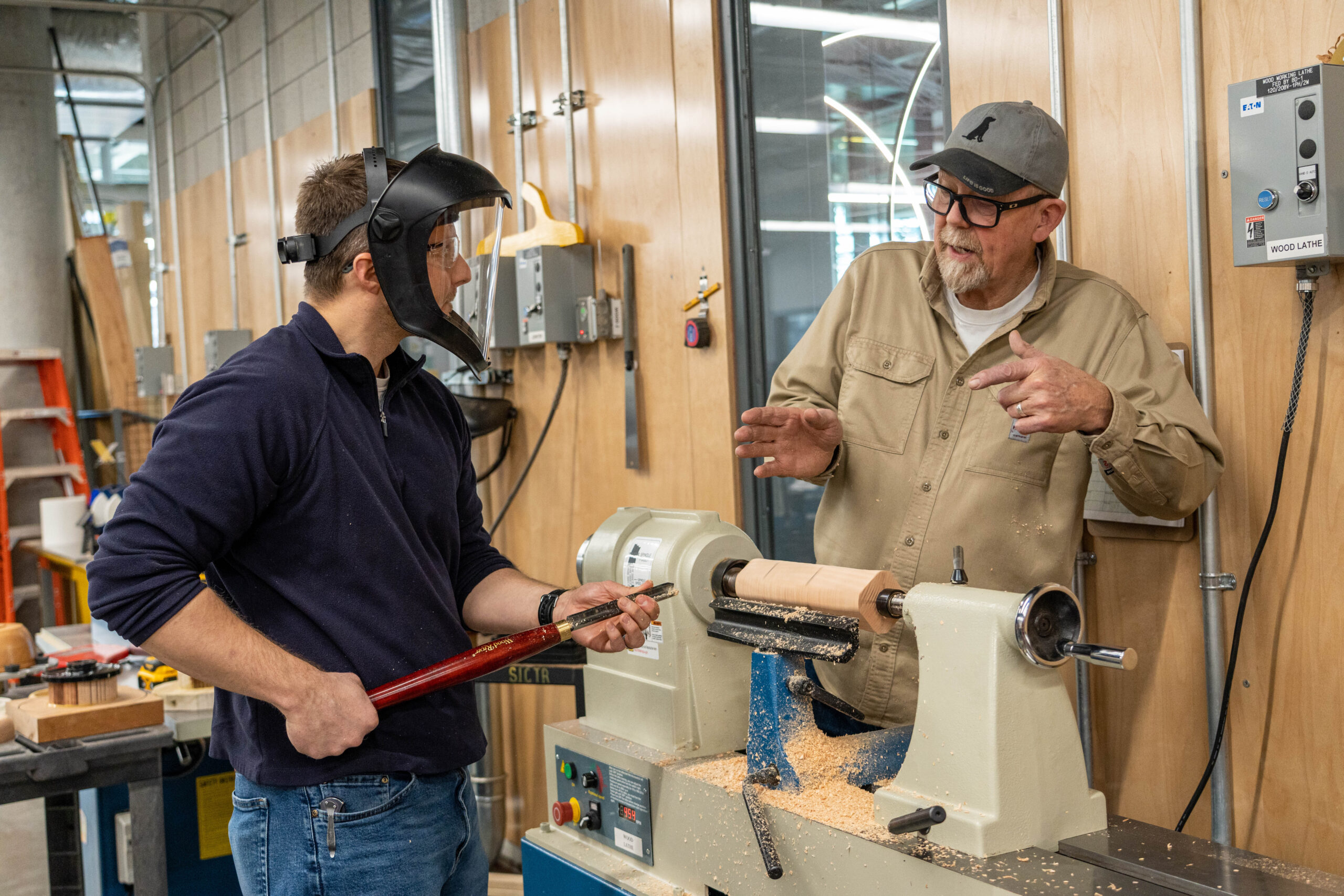 SICTR_Spring2023_Makerspace_WoodWorking_Lathe_Spindal_MikeandMark