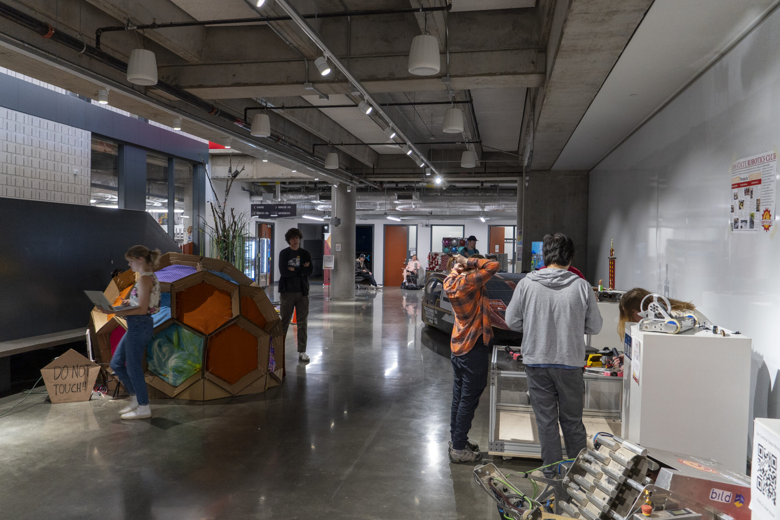 Image of IGNITE exhibits in the basement of the student innovation center.